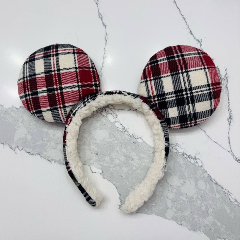 Disney Parks Christmas Holiday Red/Black Plaid Mikey Mouse Ear Headband - Picture 4 of 6
